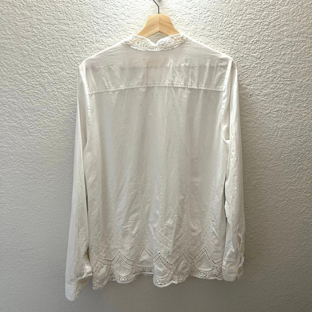 Anthropologie Isabella Sinclair White Embroidered Lace Blouse Button Up Boho M - Picture 4 of 11